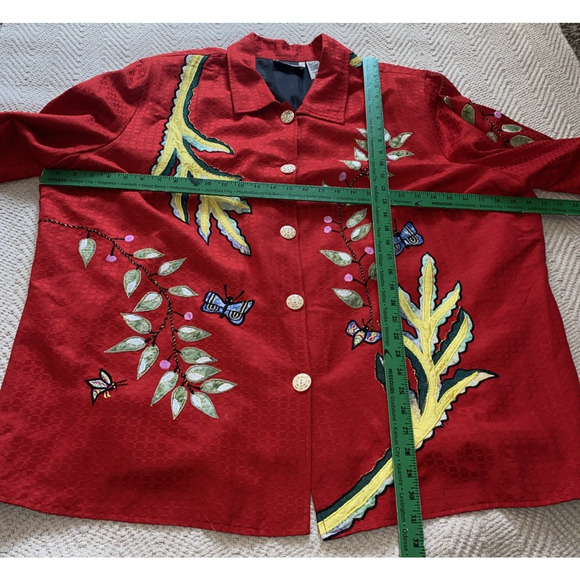 Vtg Maggie Barnes Jacket Red Floral Butterfly Wearable Art Plus Size 4X (J43) - Picture 11 of 12